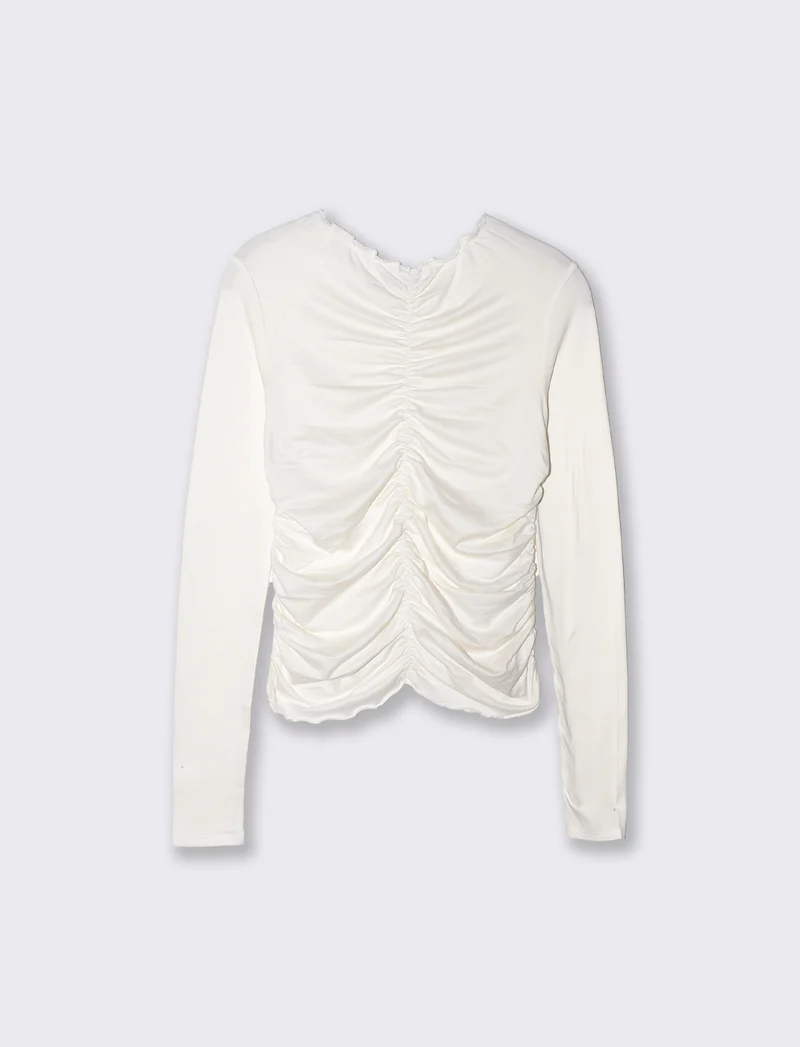 T-shirt arricciata a manica lunga - Avorio
