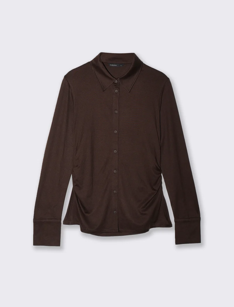 T-shirt arricciata a manica lunga - Nero