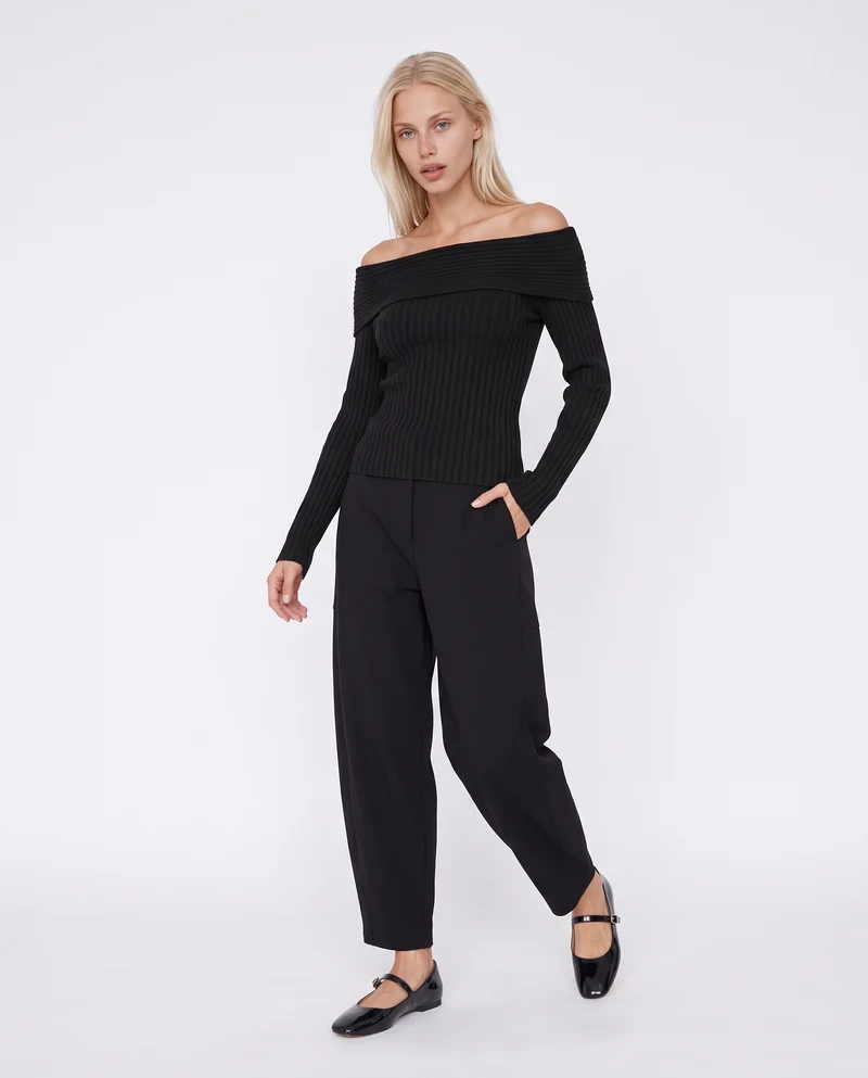 Pantalone con elastico e tasche laterali - Nero