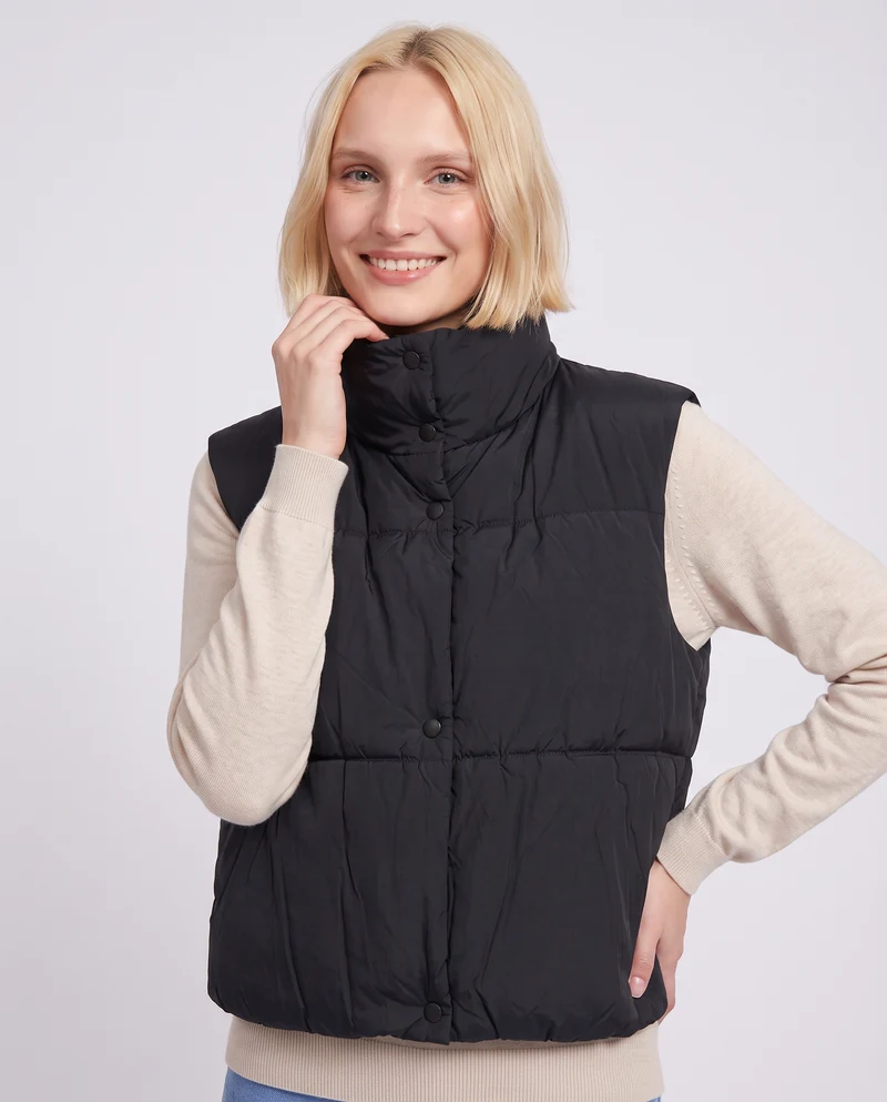 Giubbotto bomber smanicato imbottito - Nero