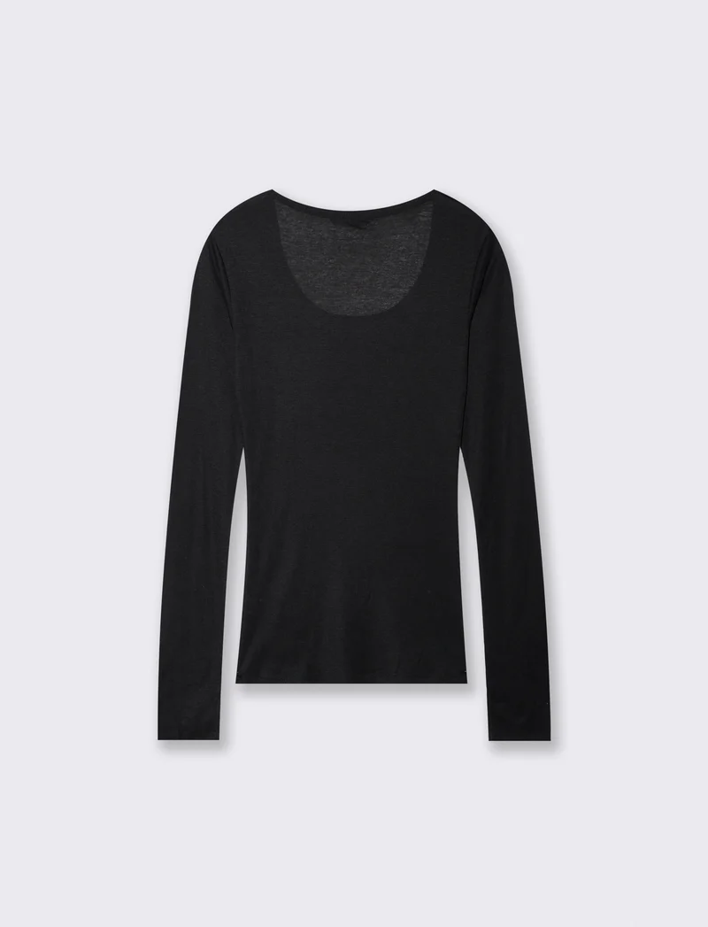 T-shirt basica manica lunga scollo madonna - Nero