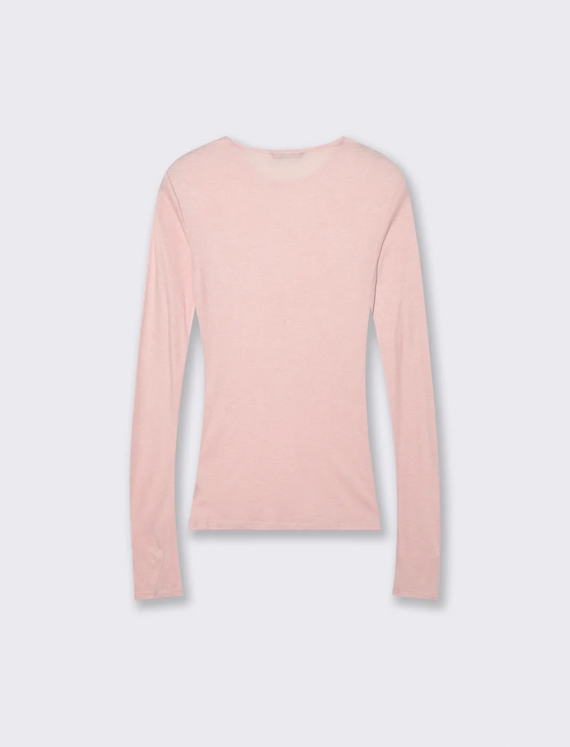 T-shirt manica lunga basica con foro pollice - Rosa polvere
