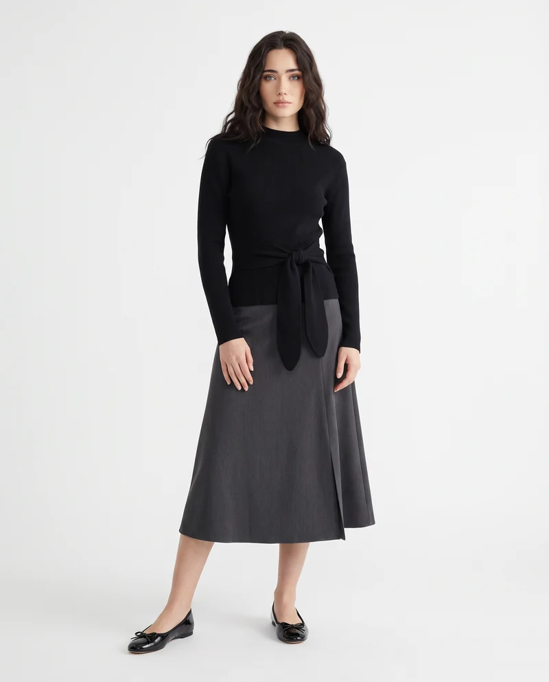 Gonna longuette svasata elegante - Grigio mel.