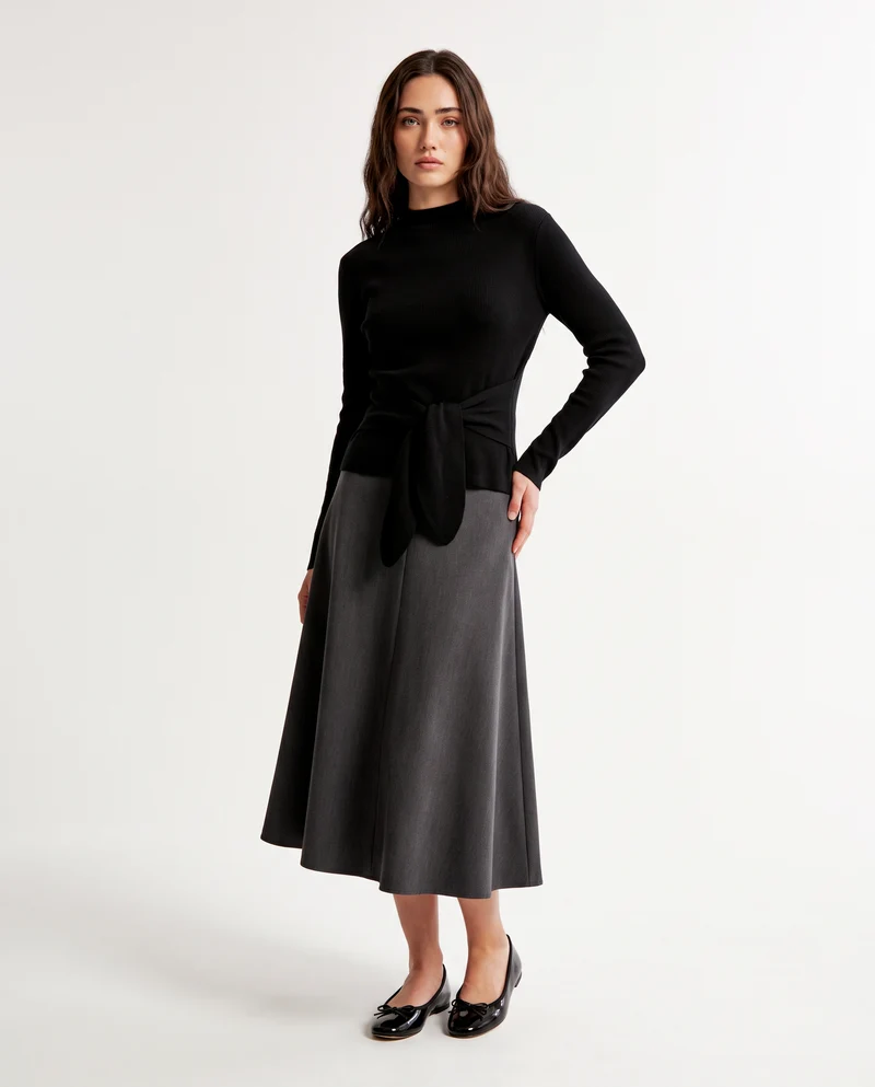 Gonna longuette svasata elegante - Grigio mel.