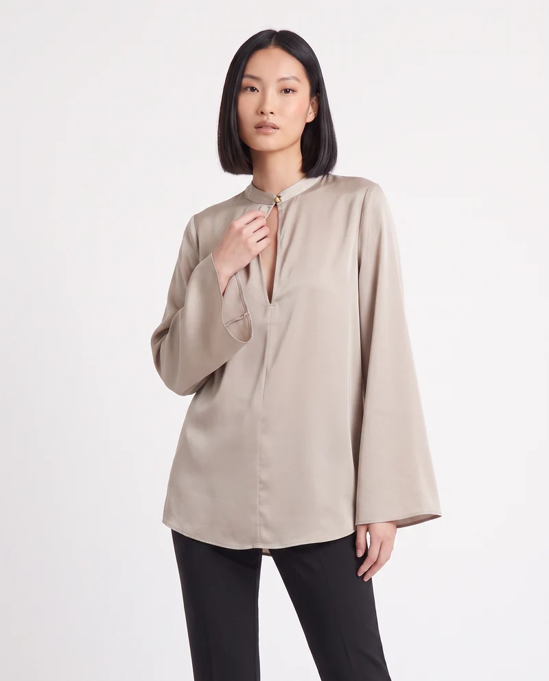Casacca collo coreano con scollo a goccia - Beige