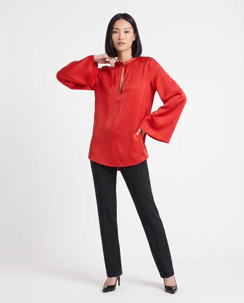 Casacca collo coreano con scollo a goccia - Rosso
