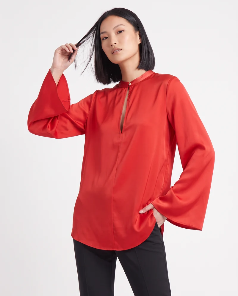 Casacca collo coreano con scollo a goccia - Rosso