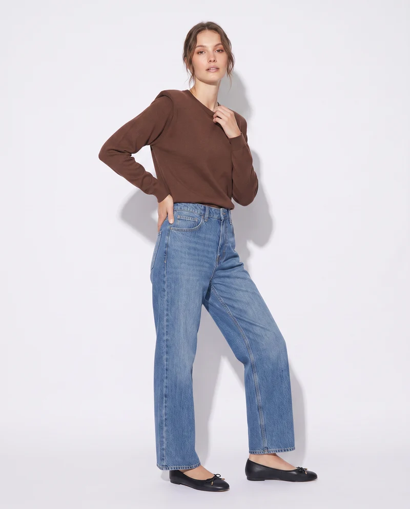 Pullover girocollo con spalline regolari - Marrone cioccolato