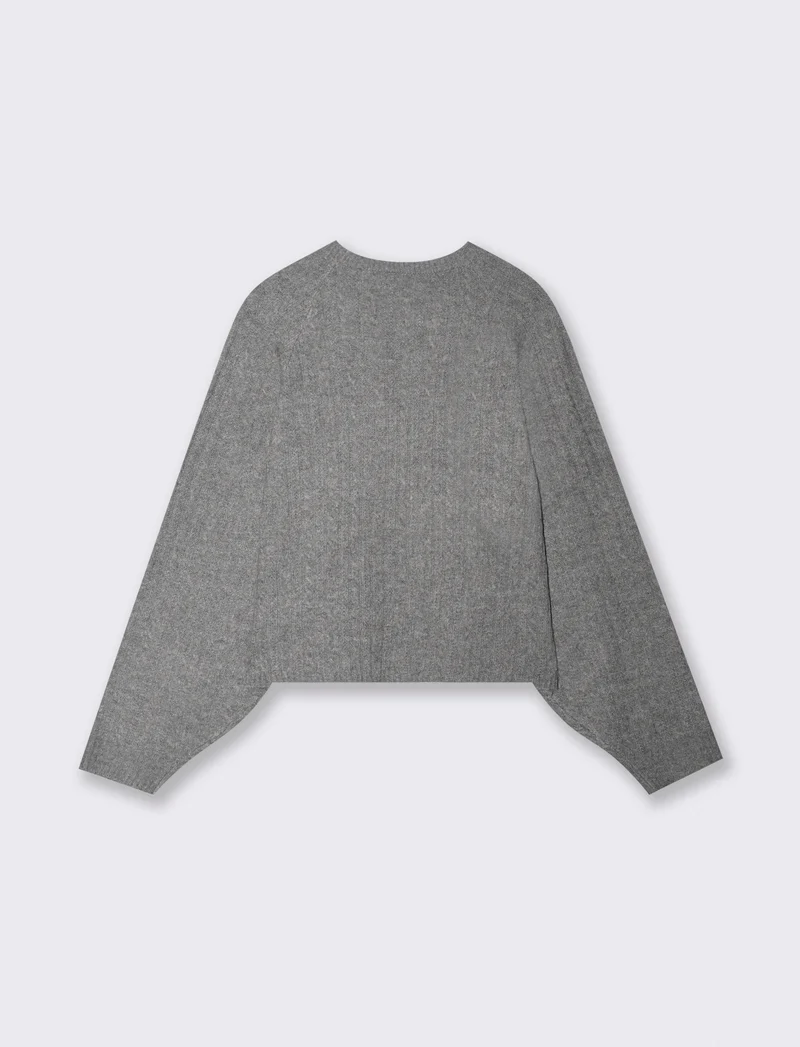 Pullover girocollo con trecce e manica raglan - Grigio mel.