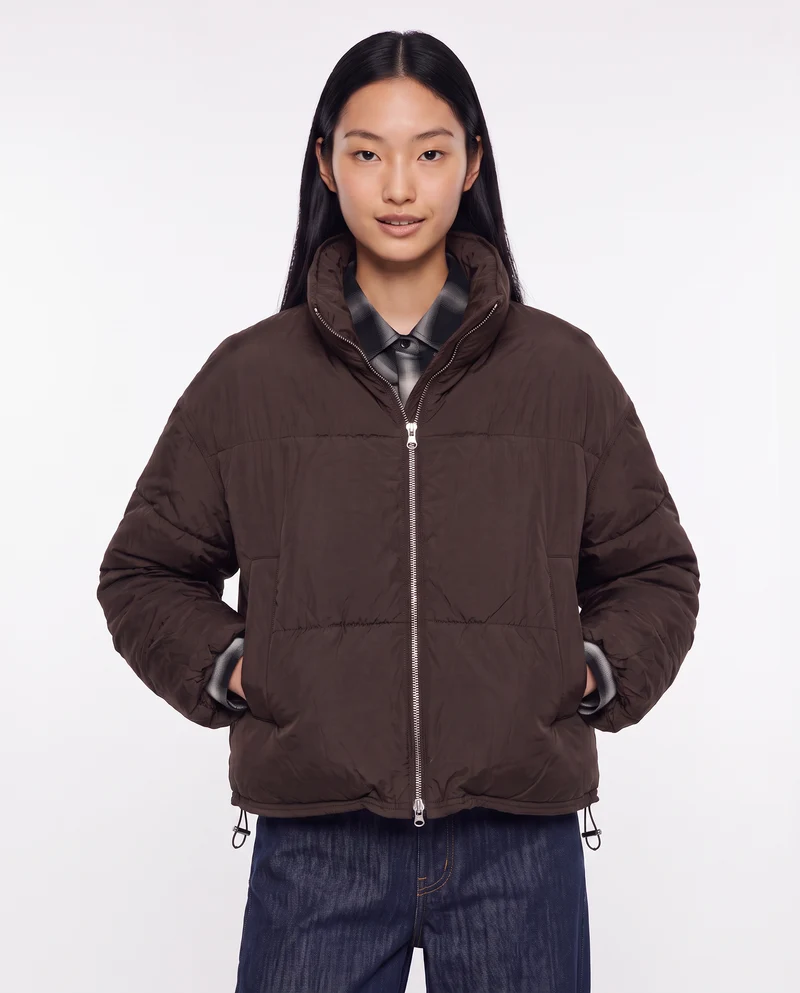 Bomber cropped con collo alto elegante - Moro
