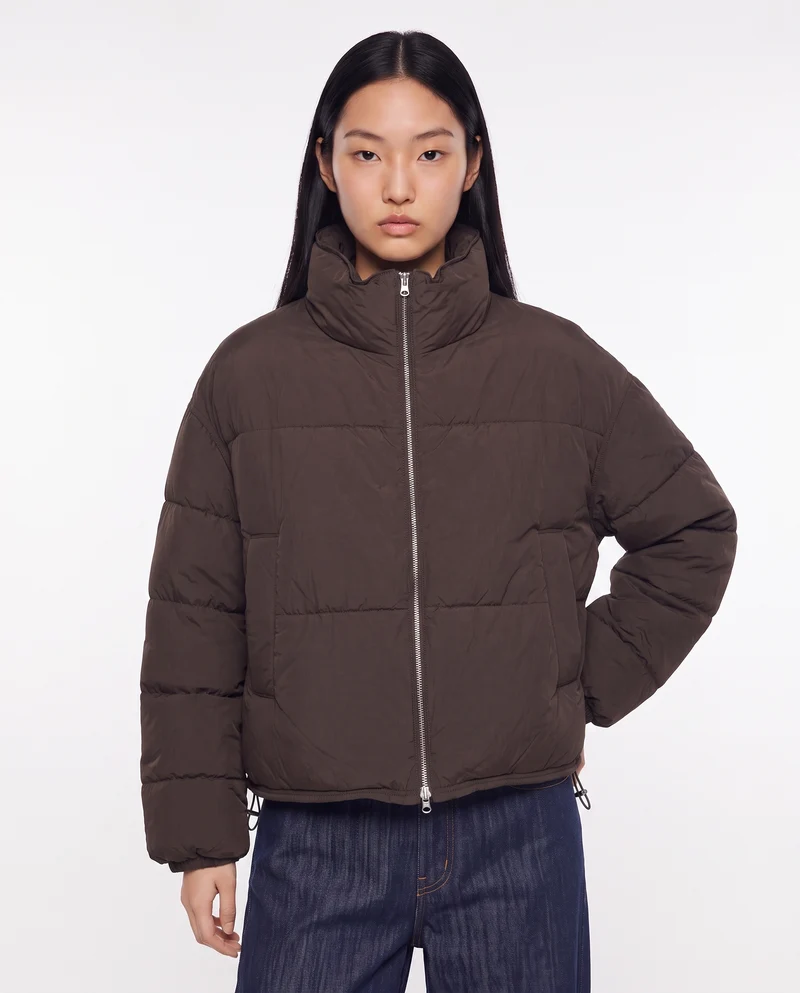 Bomber cropped con collo alto elegante - Moro