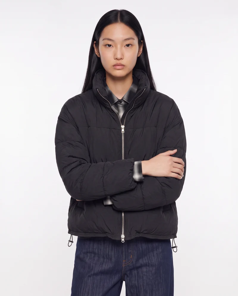 Bomber cropped con collo alto elegante - Nero