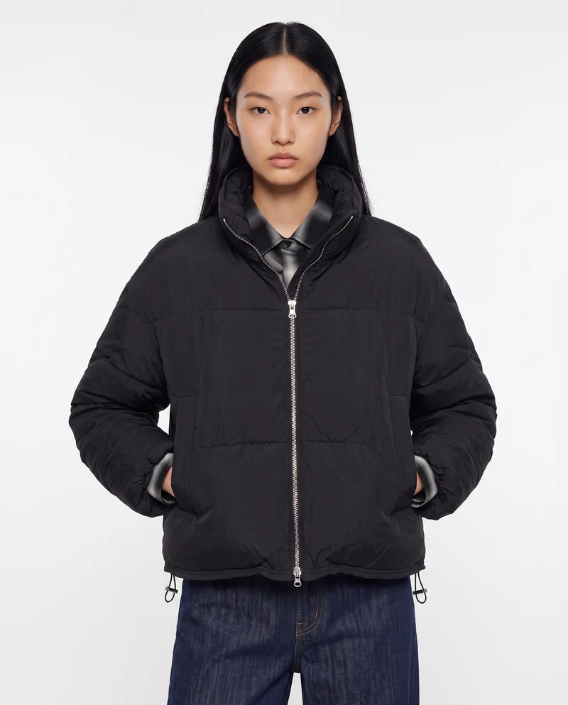 Bomber cropped con collo alto elegante - Nero