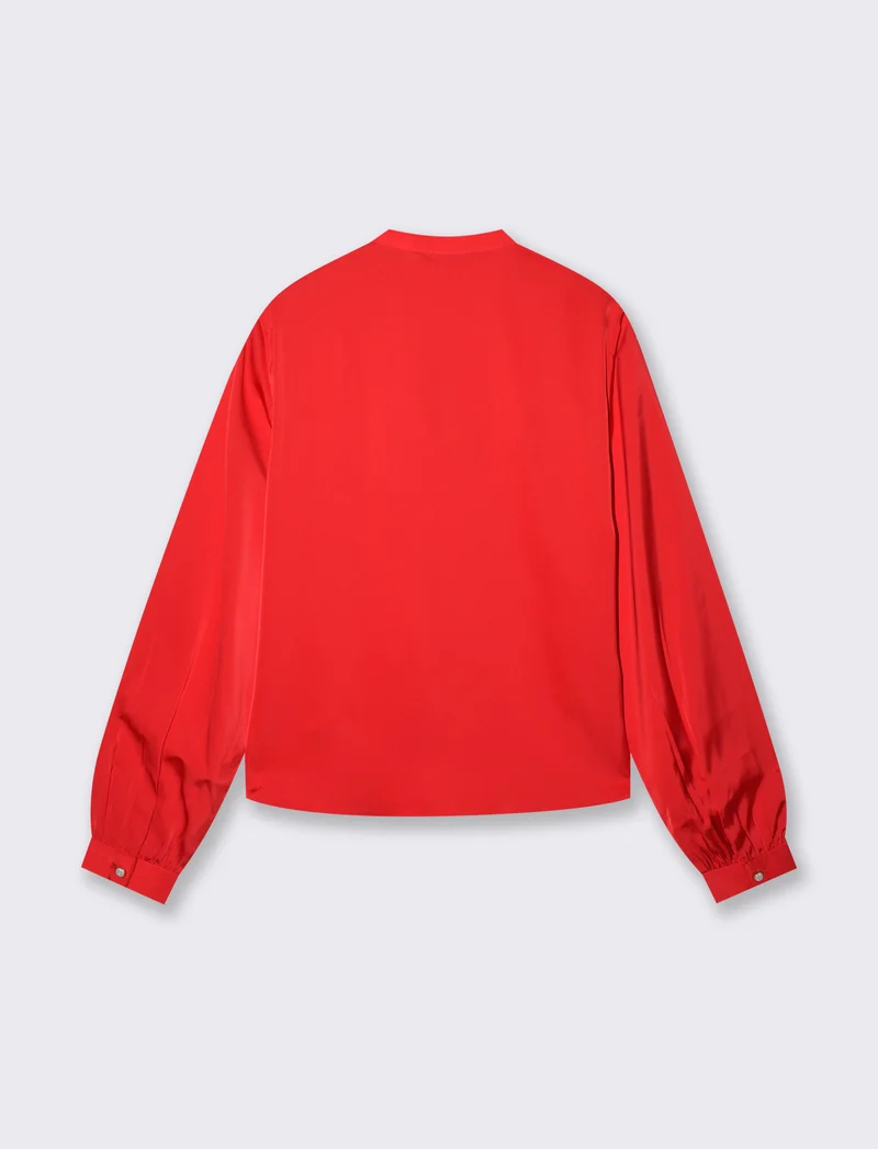Casacca collo coreano con rouches eleganti - Rosso