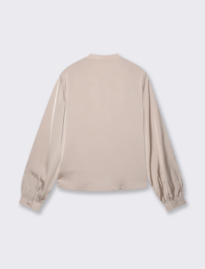 Casacca collo coreano con rouches eleganti - Beige
