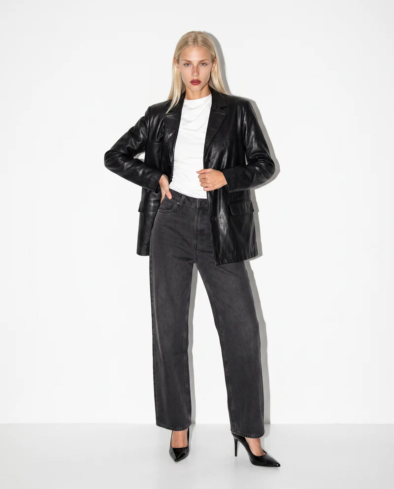 Blazer monopetto in ecopelle over - Nero