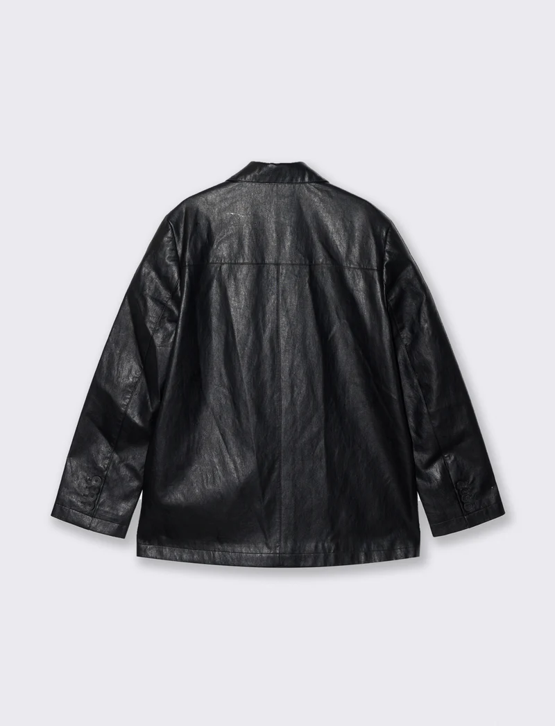 Blazer monopetto in ecopelle over - Nero