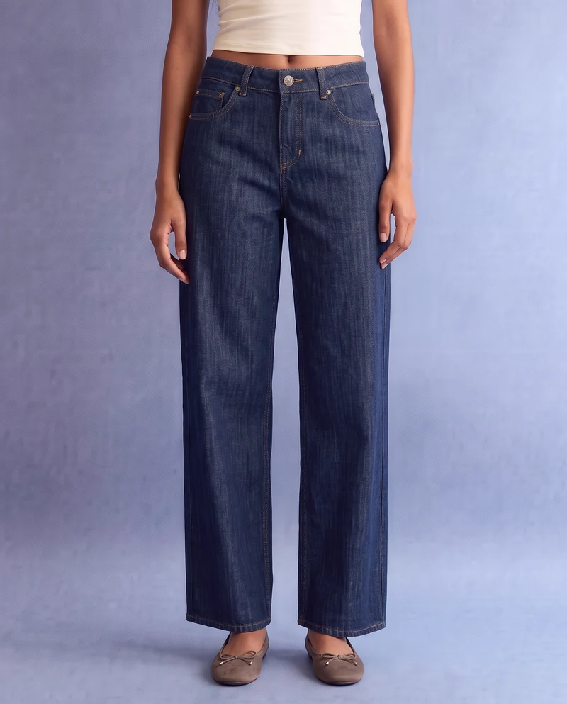 Jeans wide leg high waist 5 tasche - DENIM SCURO