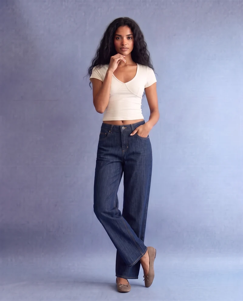 Jeans wide leg high waist 5 tasche - DENIM SCURO