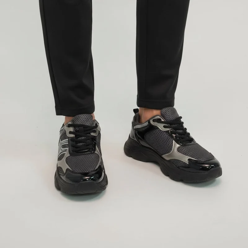 Sneakers uomo in tessuto nero argentato - Nero