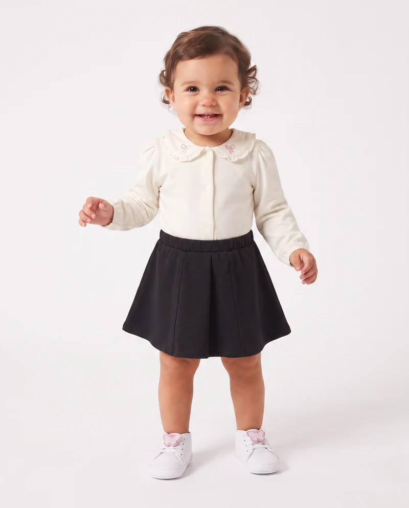 Body in jersey con colletto e ricami - Bianco latte
