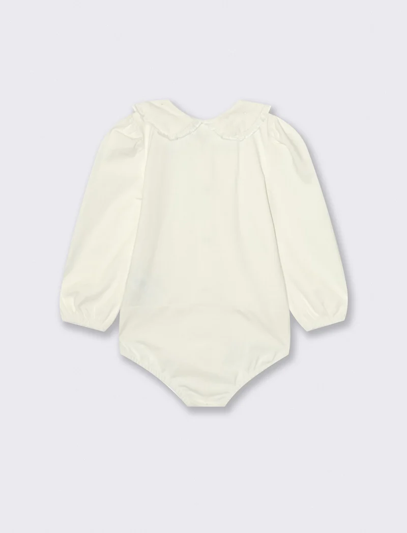 Body in jersey con colletto e ricami - Bianco latte
