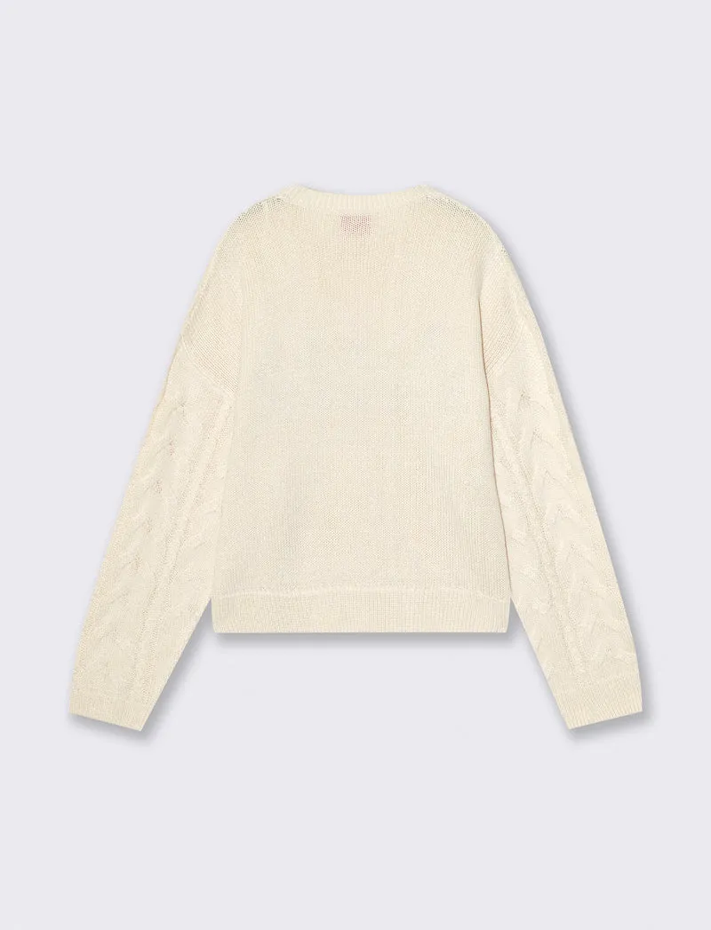 Maglia manica lunga con ricamo elegante - Avorio