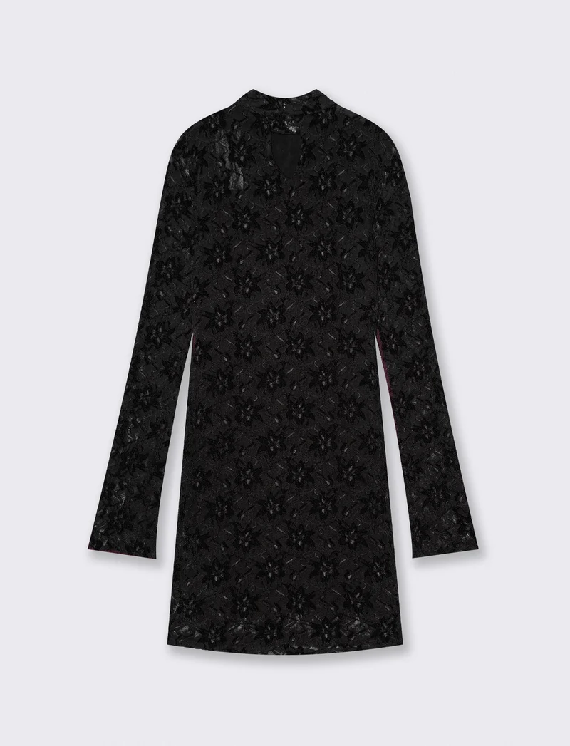 Vestito corto manica lunga a tubino - Nero