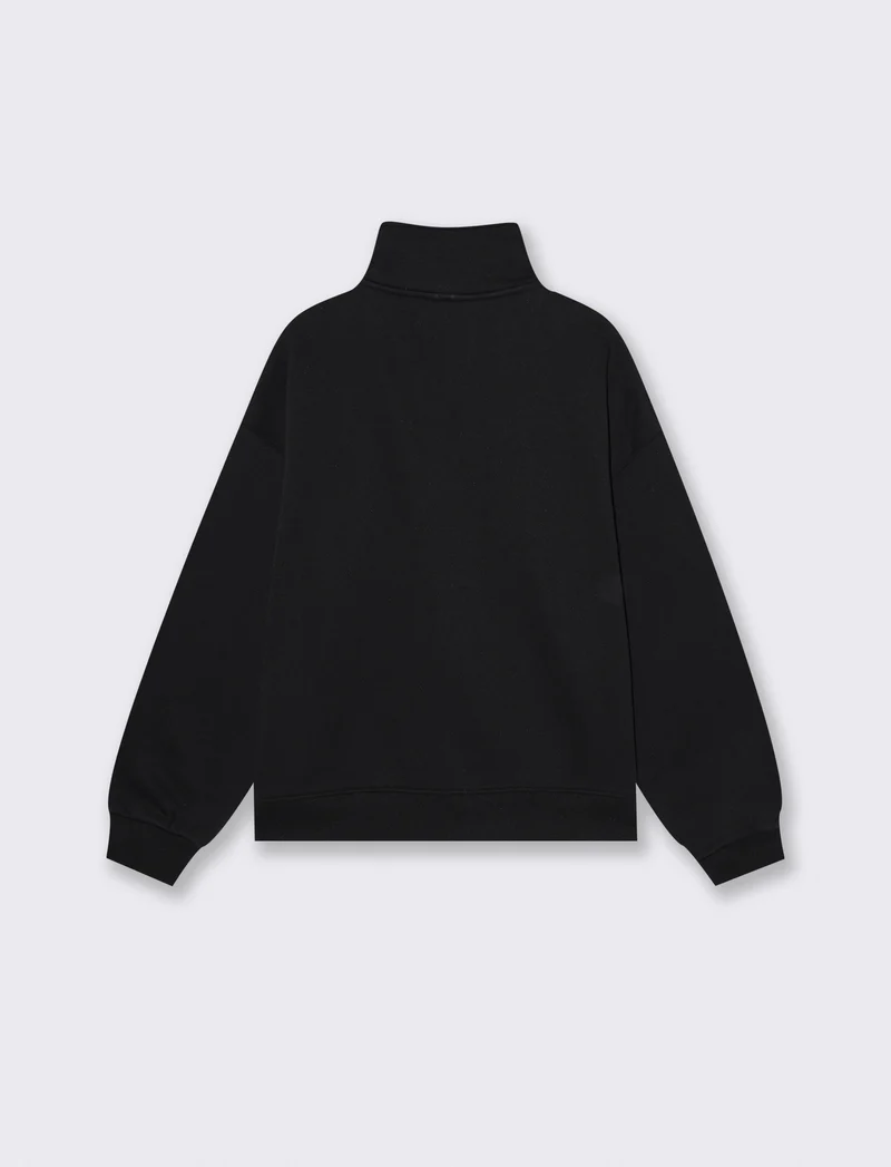 Felpa con collo alto e zip integrata - Nero