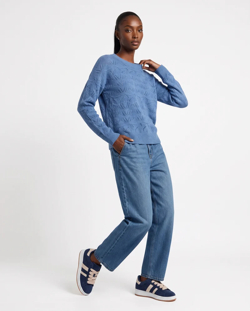 Pullover girocollo in ciniglia opaca - Celeste