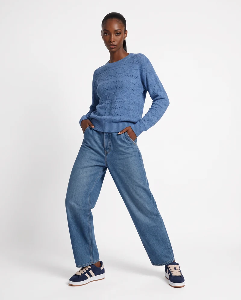 Pullover girocollo in ciniglia opaca - Celeste