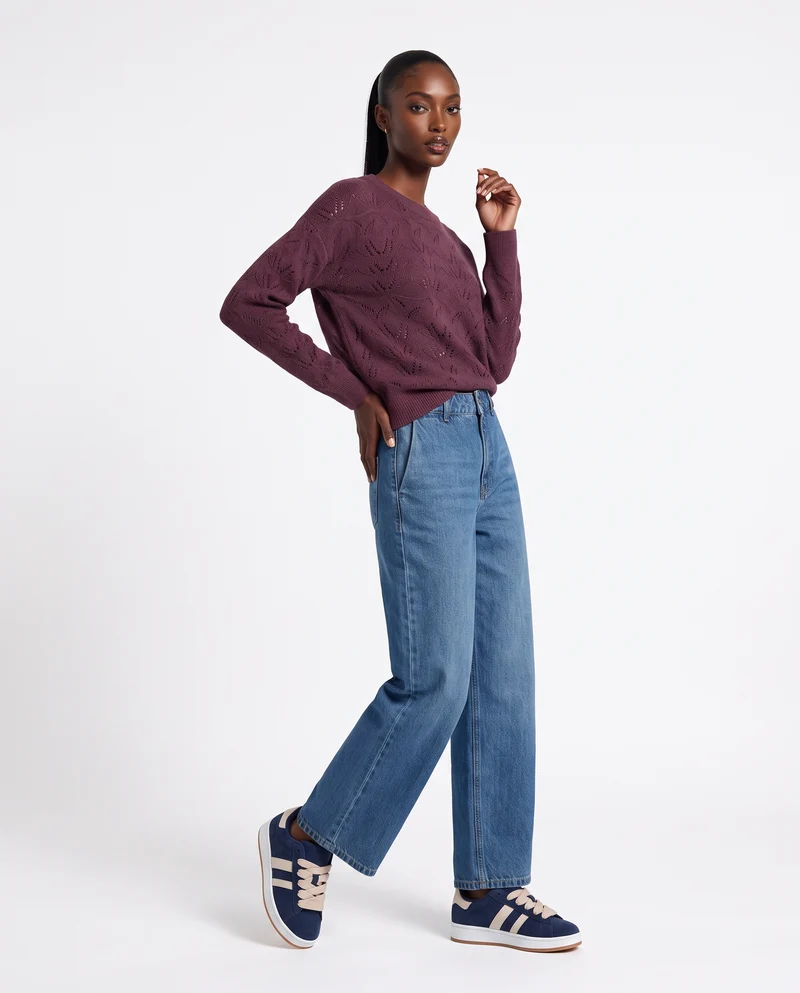 Pullover girocollo in ciniglia opaca - Viola malva
