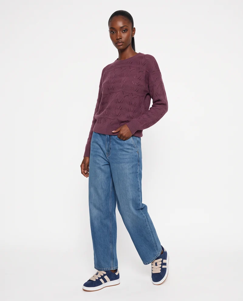 Pullover girocollo in ciniglia opaca - Viola malva