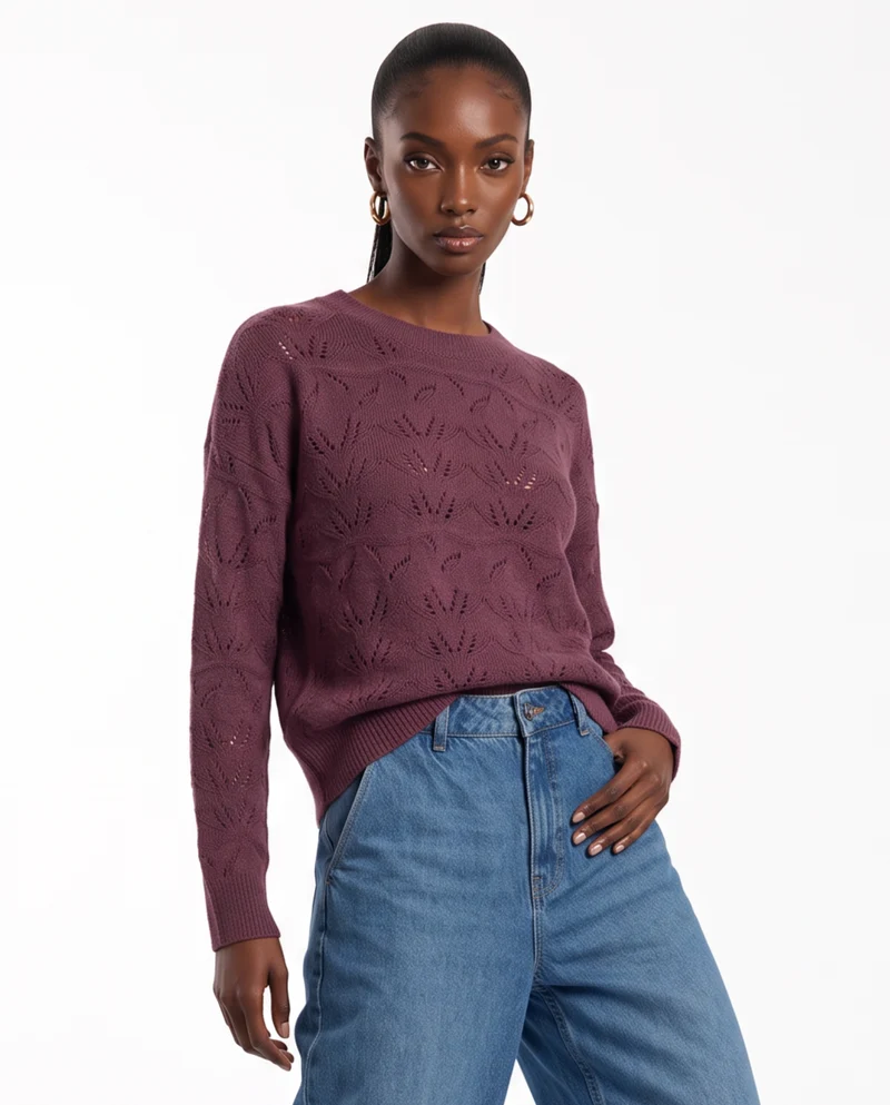 Pullover girocollo in ciniglia opaca - Viola malva