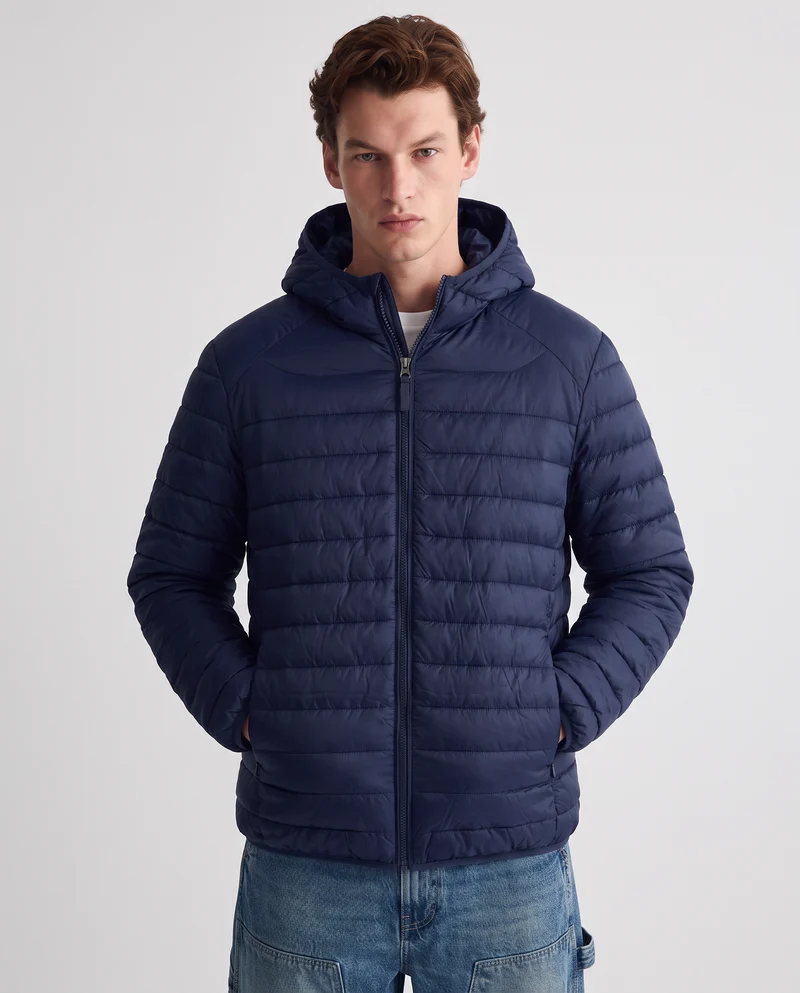 Giubbotto piumino con cappuccio e zip - Blu