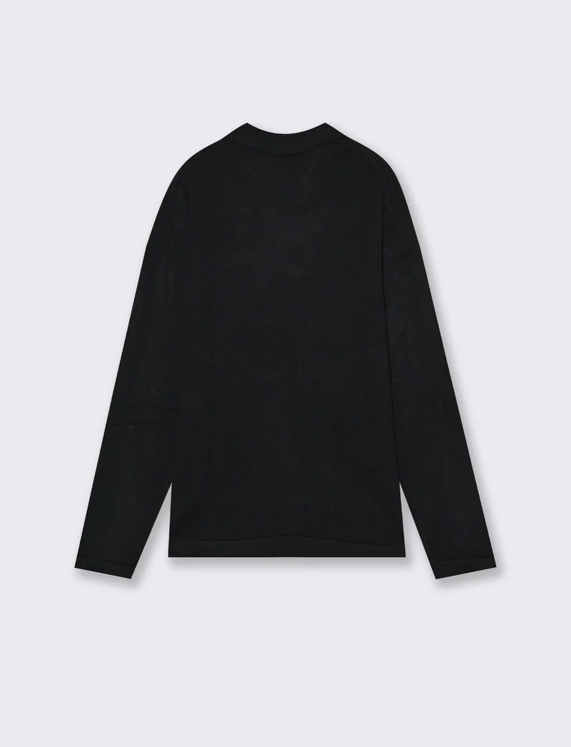 Maglia Polo in Misto Viscosa con Colletto - Nero
