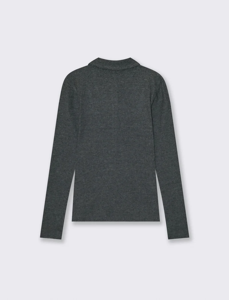 Polo a manica lunga con bottoni davanti - Grigio scuro