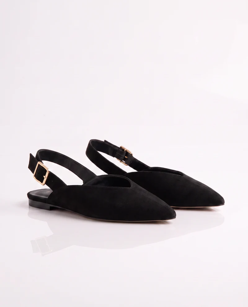 Ballerina in microfibra con cinturino - Nero