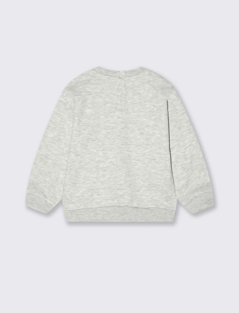 Felpa girocollo con ricamo spugna - Grigio mel.