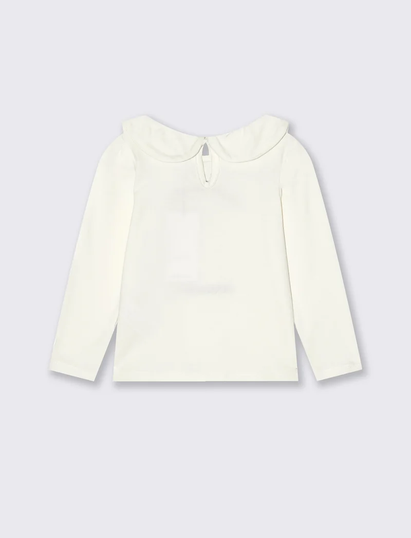 T-shirt girocollo con orsetti e colletto - Bianco latte