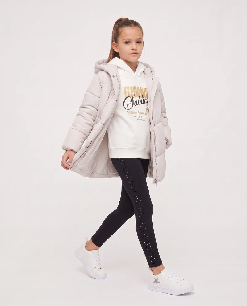 Giaccone imbottito da bambina con cappuccio - Beige