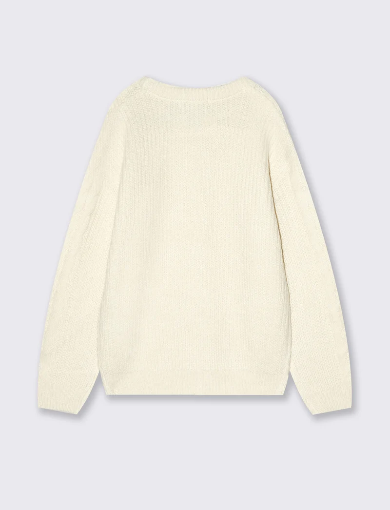 Maglione girocollo a trecce e coste - Beige