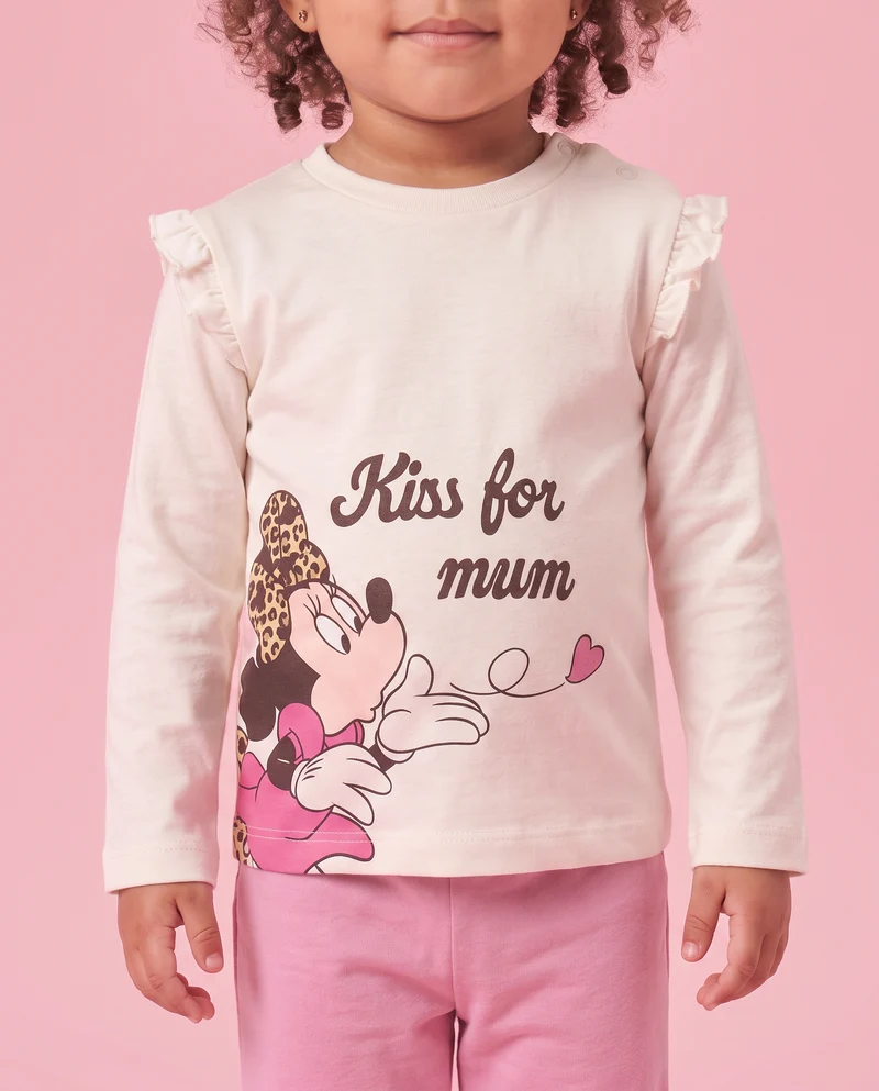 T shirt Minnie con rouches maniche lunga - Bianco latte