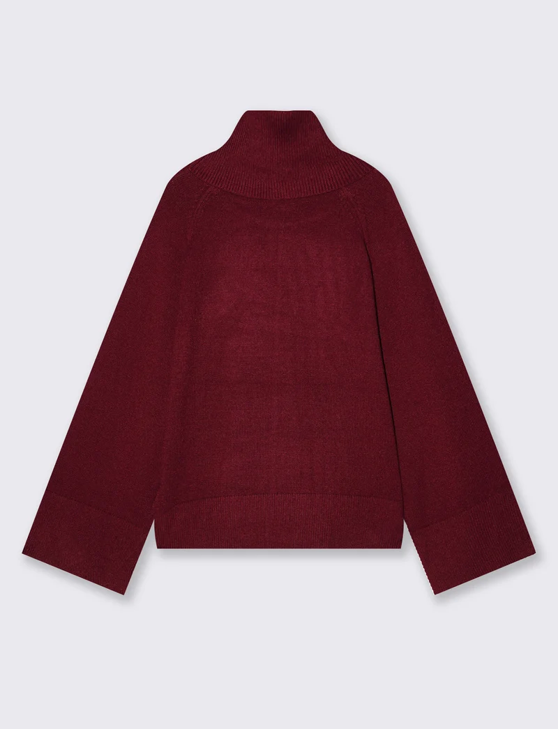 Pullover collo alto in punto milano ampio - Rosso rubino