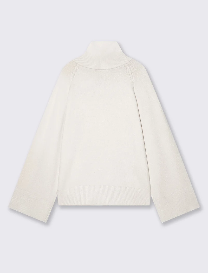 Pullover collo alto in punto milano ampio - Avorio