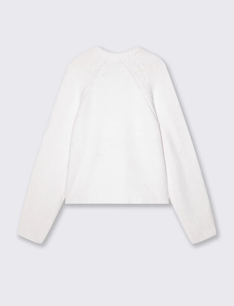 Pullover girocollo in ciniglia opaca - Bianco latte