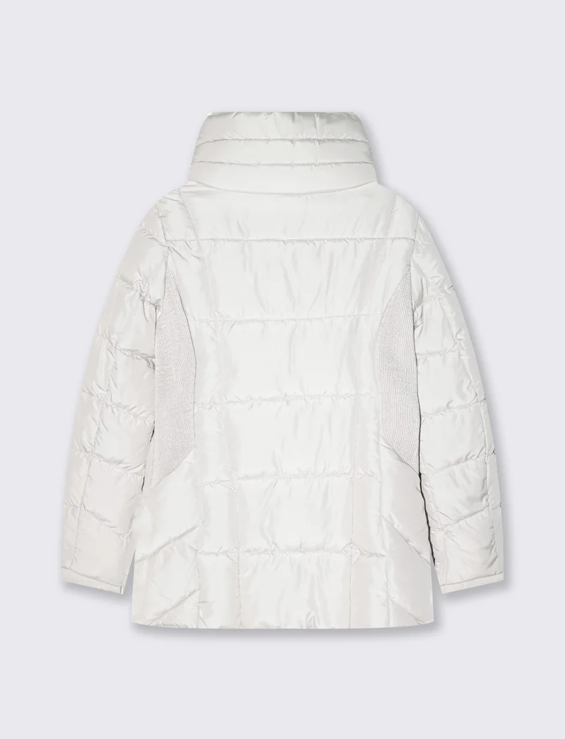 Giubbino lungo collo alto con pelliccia - Bianco gesso