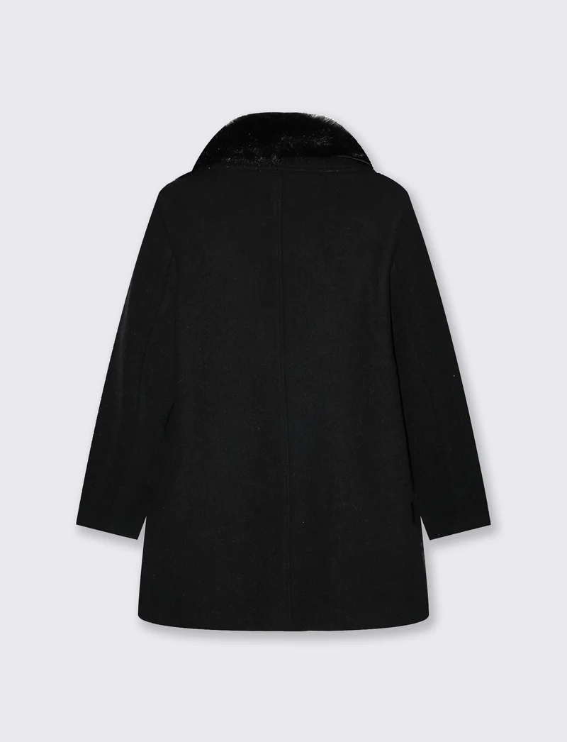 Cappotto corto doppio petto con pelliccia - Nero