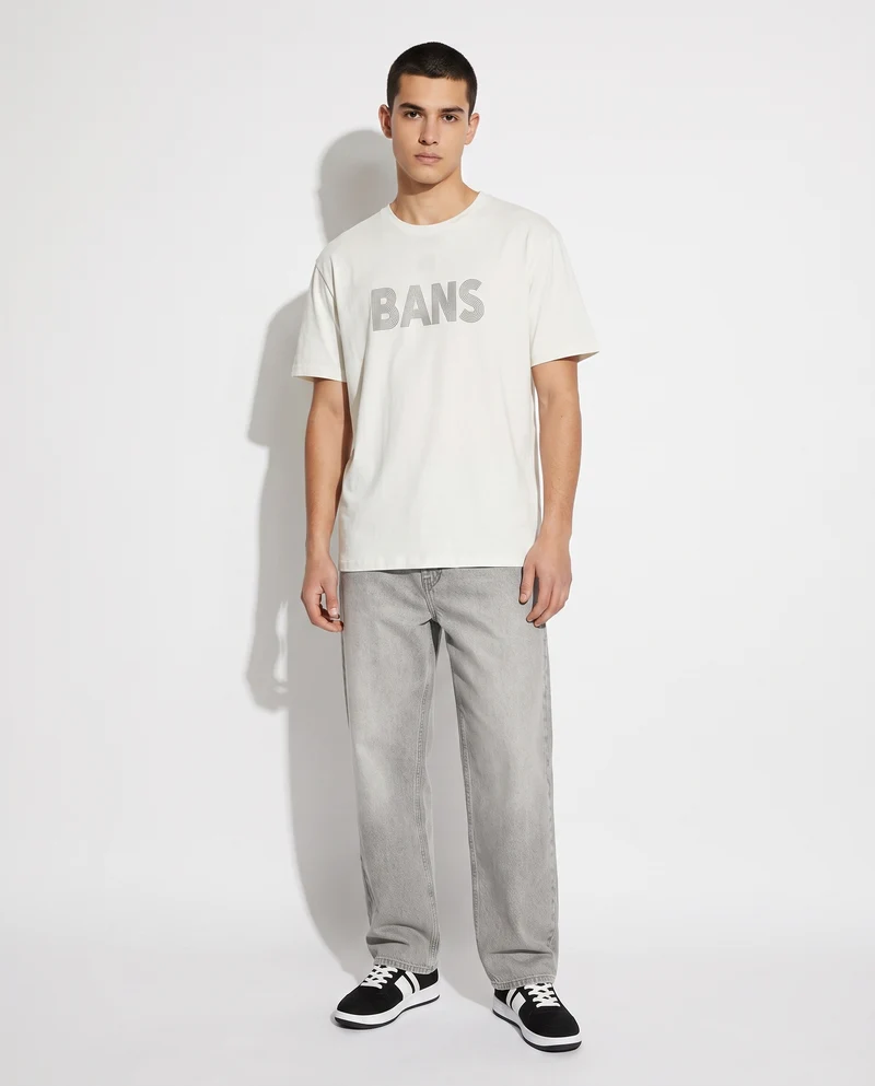 T-shirt cotone elasticizzato con stampa 3D - Bianco
