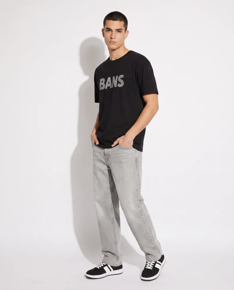 T-shirt cotone elasticizzato con stampa 3D - Nero